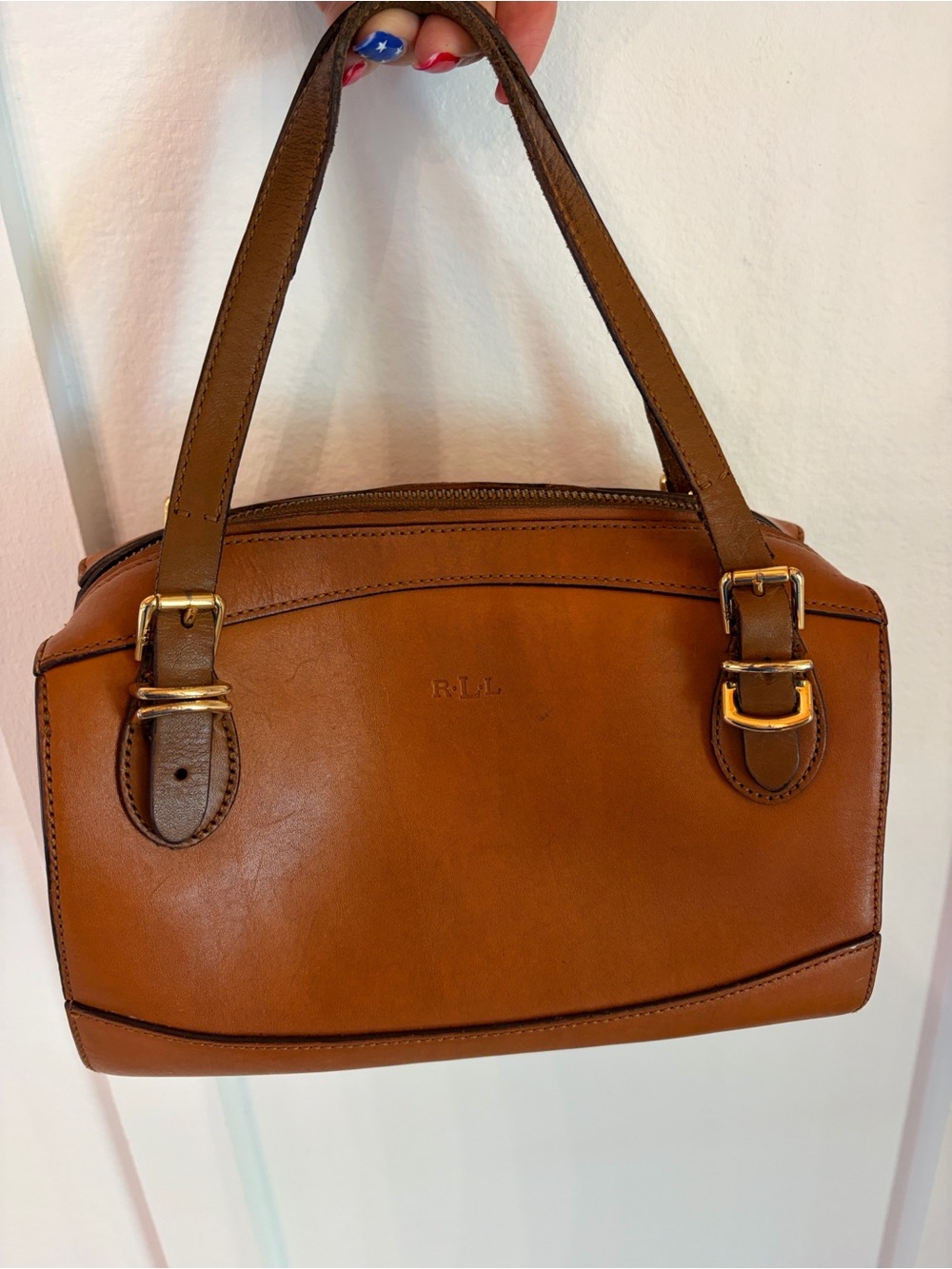 ๐ VINTAGE ๐ Ralph Lauren ๐ Tan Leather Satchel Handbag - Picture 2 of 6